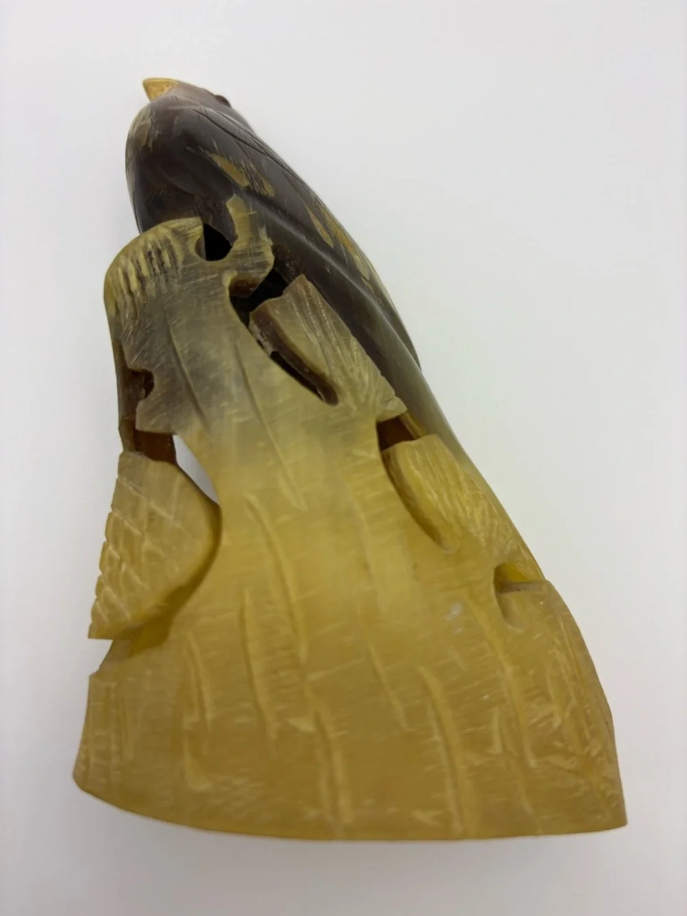 Vintage Hand-Carved Buffalo Horn Bird Figurine Mid Century Era Songbird Decor
